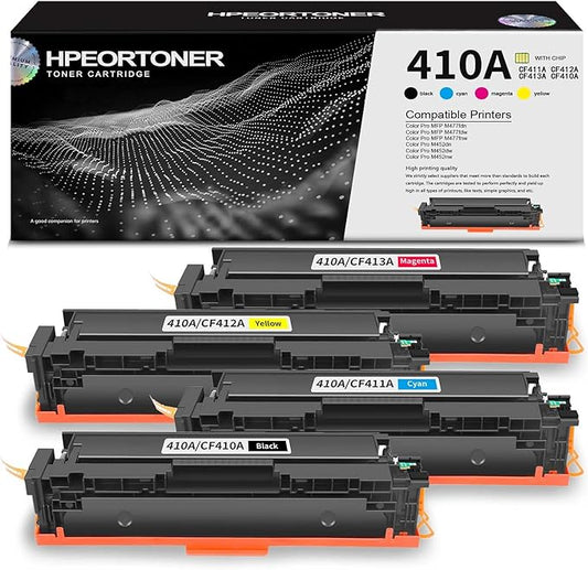 4 Pack 410A BK/C/M/Y Toner Cartridge, Replacement for HP 410A / CF411A CF412A CF413A CF410A Color Pro MFP M477fdn Color Pro MFP M477fdw Color Pro MFP M477fnw Color Pro M452dn Printer