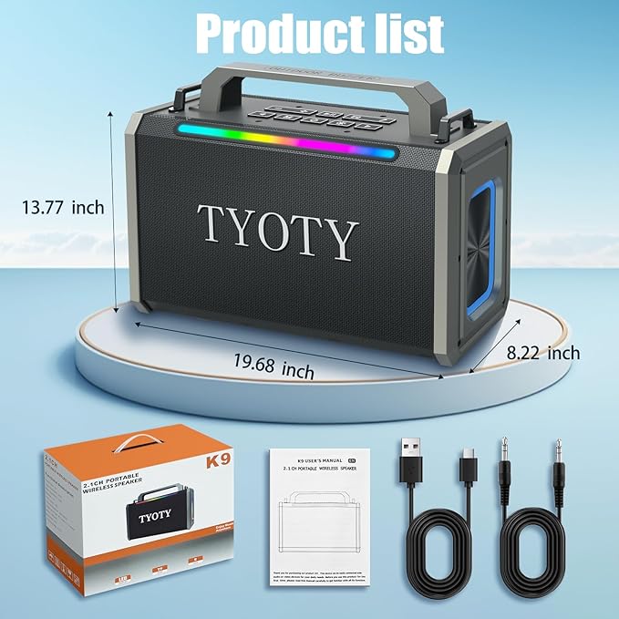 Portable Bluetooth Speaker 80W Loud Wireless Outdoor Stereo Sound Deep Bass IPX5 Waterproof Big Powerful Large Party Speakers with Colorful LED Lights, TWS, EQ, AUX, USB for Home Travel Camping