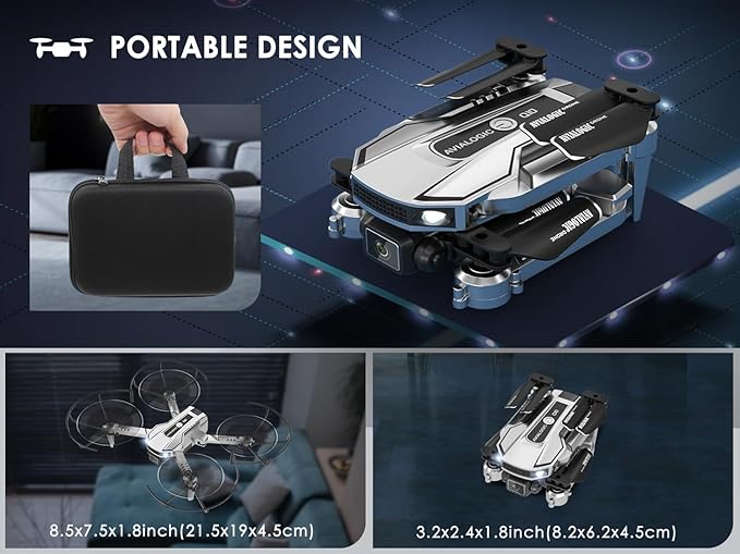 AVIALOGIC Mini Drone with Camera for Kids,RC Helicopter FPV RC Quadcopter with 1080P HD Live Video Camera,Altitude Hold,Gravity Control,2 Batteries,Birthday and Xmas Gifts Toys for Boys Girls,Silver