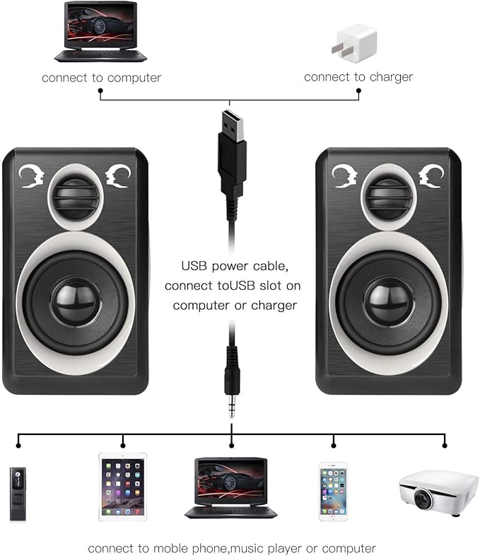 RECCAZR Computer Speakers with Surround Sound 2.0CH USB Wired Powered Multimedia Speaker for Desktop/TV/PC/Laptops/Smart Phone Built-in Four Loudspeaker Diaphragm (Gray)