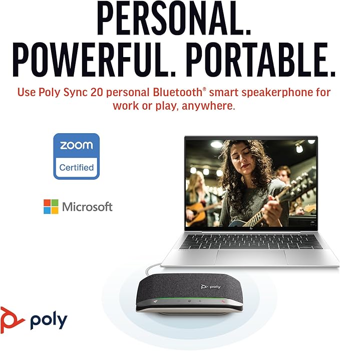 Poly Sync 20 USB-C Personal Portable Smart Speakerphone (Plantronics) – Noise/Echo Reduction -Works w/Teams, Zoom, PC, Mac, Mobile – Amazon Exclusive