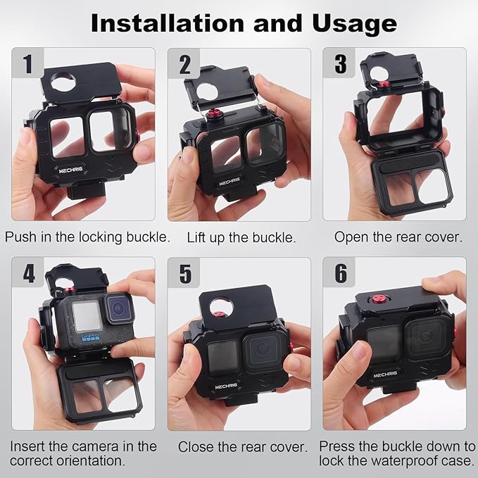 Aluminum Waterproof Case for GoPro HERO13 Black HERO12 HERO11 HERO10 HERO9 Action Camera 80M Deep Waterproof Horizontal and Vertical Shooting Switch (Quick Release-63075)