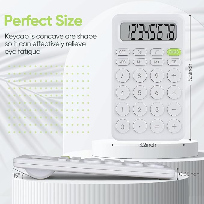 Basic 4 Function Calculator for Students and Office: Small, Portable, and Easy-to-use - Suitable for School and Office Essentials(White)