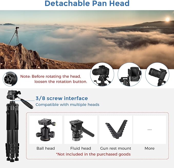 Camera Tripod Stand, LINKCOOL 74 Inch Tall Tripod for Camera Canon Nikon Sony - Lightweight Aluminum Tripod Camera Stand with Detachable Head, Remote Shutter & Phone Mount for Vlog Live Streaming