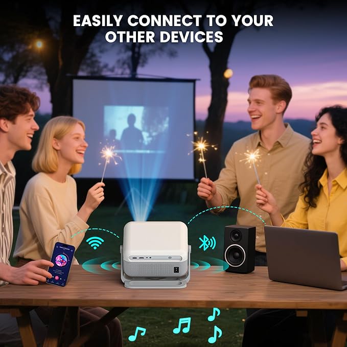 【Netflix-Licensed Projector】Mini Projector with WiFi and Bluetooth, 1080P Full HD Smart Projector, 350ANSI Auto Focus&Keystone, Portable Movie Projector Compatible with TV Stick Smartphone/HDMI/USB