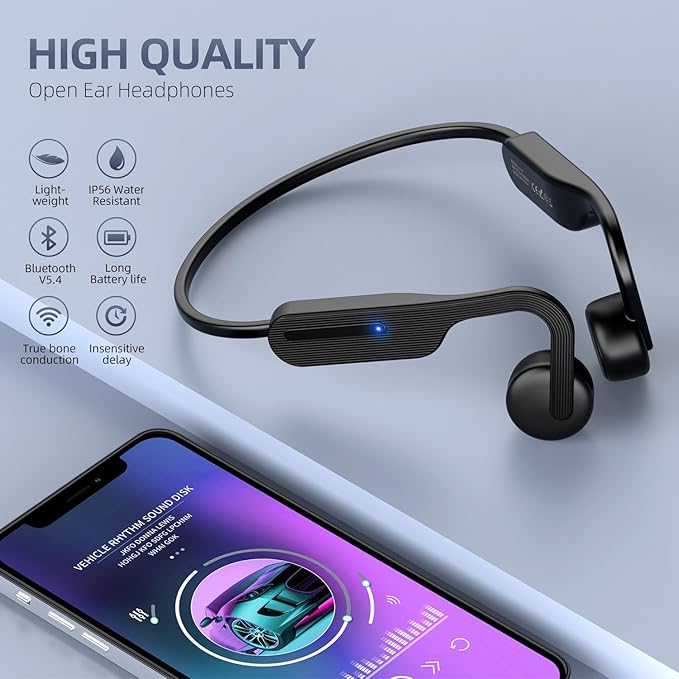 Bone Conduction Headphones, Open Ear Headphones Bluetooth 5.4 with Mic, Wireless Sports Headset 11H Playtime, IPX6 Waterproof for Running, Cycling, Hiking, Work, Travel