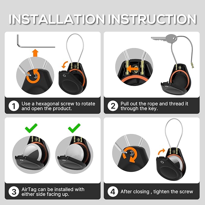 Waterproof AirTag Keychain Holder - (4 Pack) Air tag Lock Case with Wire Cable Compatible with Apple AirTags, Ultra Durable Anti-Lost Protective Case for Luggage, Key, Backpack, Black/green