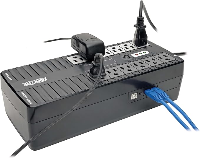 Tripp Lite 750VA UPS Battery Backup Surge Protector Efficient ENERGY-STAR Certified, AVR, 12-Outlet Uninterruptible Power Supply, Dataline Protection, 3-Year Warranty & 100,000 Insurance (ECO750UPS)