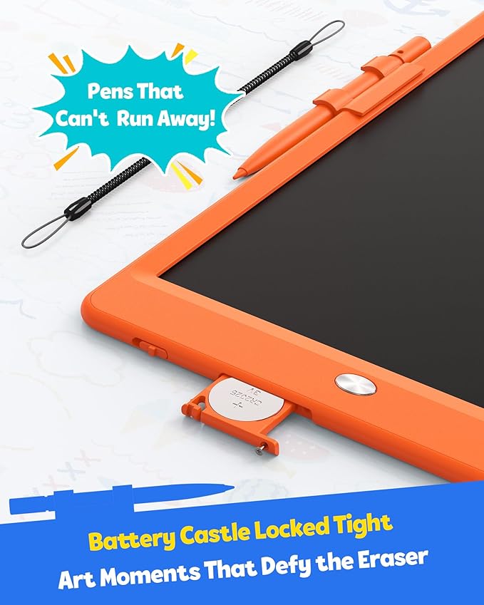 TEKFUN Toys for Girls Boys 10IN LCD Writing Tablet, Magic Doodle Board with Anti-Lost Stylus, Mess Free Coloring for Toddlers Drawing Pad, Toddler Travel Car Plane Trip Toys Gifts (Orange)