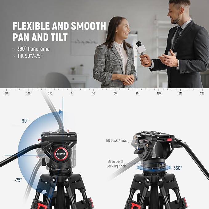 NEEWER 74" Video Tripod with Fluid Head, QR Plate , Aluminum Heavy Duty Camera Tripod Professional for DSLR Cameras Camcorders, Max Load 17.6lb/8kg, TP74