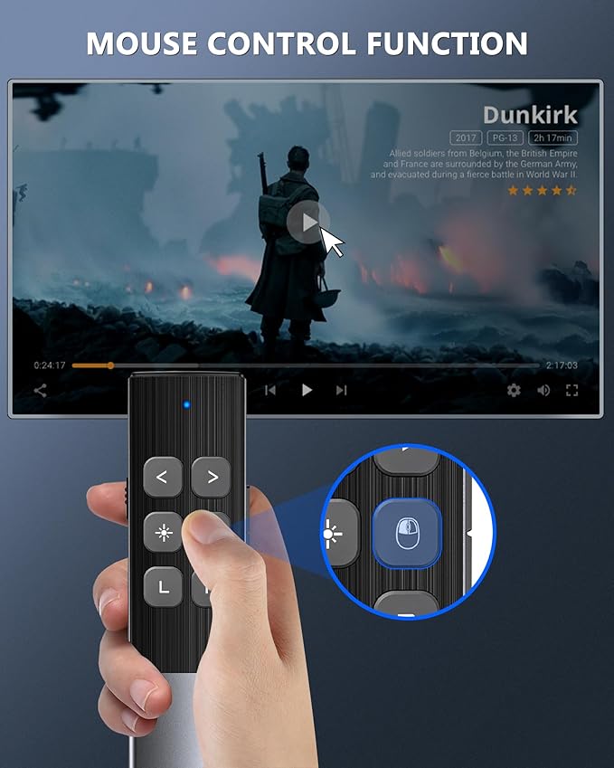 Wireless Presentation Clicker with Air Mouse, Gyro Volume & Ink Annotation – Rechargeable Remote for PowerPoint/Keynote on Mac, PC, Laptop