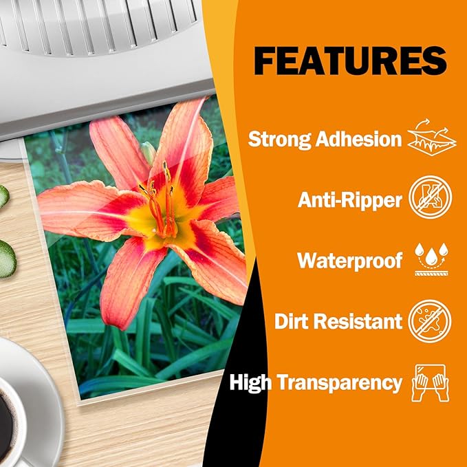 Everest Thermal Laminating Sheets, 8.9 x 11.4 Inches, 3 Mil Thick(80 Mic), 200 - Pack, Letter Size Lamination Pouches for Use With Laminator, Clear