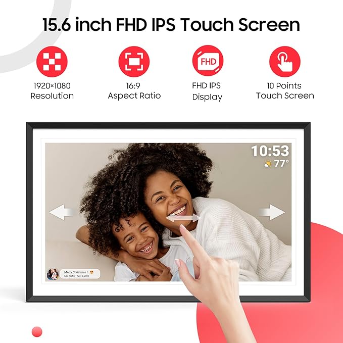 ApoloSign Digital Picture Frame 15.6 inch, WiFi Digital Photo Frame with 32GB Storage, 1920x1080 FHD IPS Touch Screen, Auto-Rotate, Easy Setup to Share Photos or Videos Instantly via Frameo App