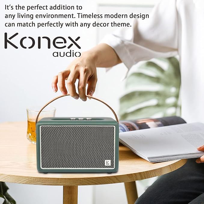 Vintage Bluetooth Speaker, KONEX 40W Leather Portable Wireless Speaker, Bluetooth 4.2 Heavy Bass Music Player, 20H Long Playtime, Outdoor Speaker for Home, Office, Party, Gift for Friend