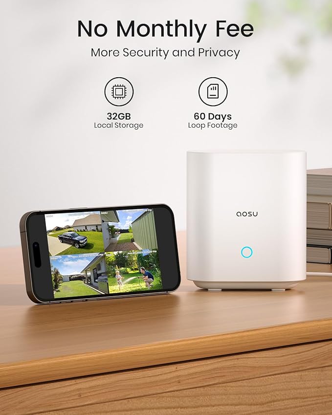 AOSU Security Cameras Outdoor Wireless, 4-Cam-Kit, 166° Ultra-Wide-Angle, Battery Powered, No Subscription, Home Security Cameras System with 2K Color Night Vision, Spotlight, Easy Setup, Motion Alert