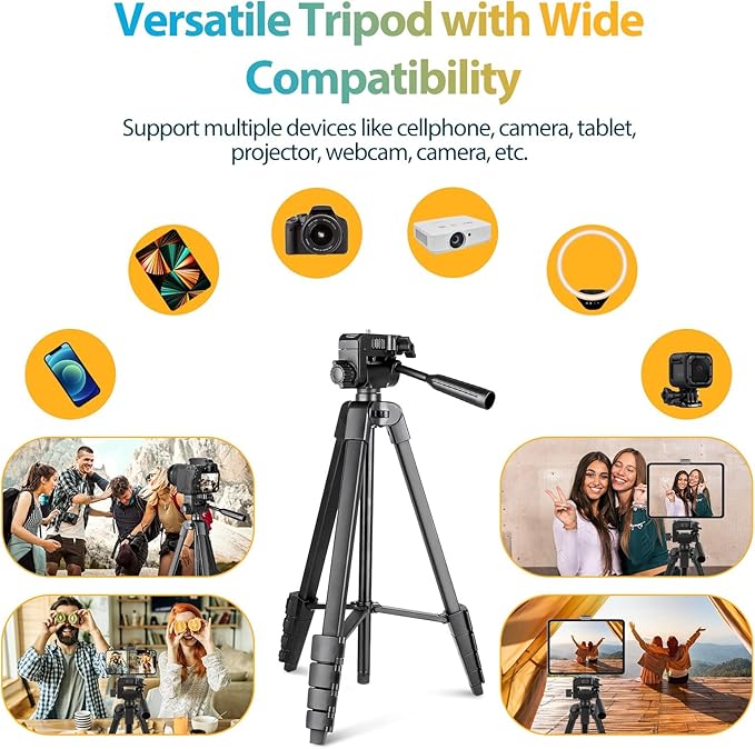 Aureday Phone Tripod Stand, 64” Extendable Cell Phone&Camera Tripod with Wireless Remote and Phone Holder, Aluminum iPad Tripod for Video Recording/Selfies/Live Stream/Vlogging
