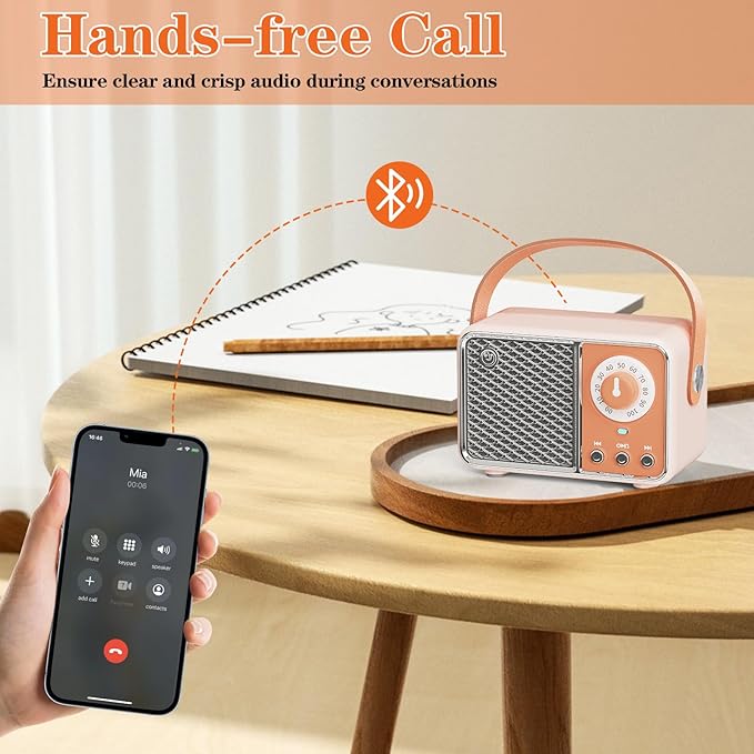 Retro Bluetooth Speaker, Vintage Decor, Wireless Portable Mini Bluetooth Speaker, Small Cute Stylish Vintage Speakers for Kitchen Desk Bedroom Home Office Party Outdoor Gift Orange