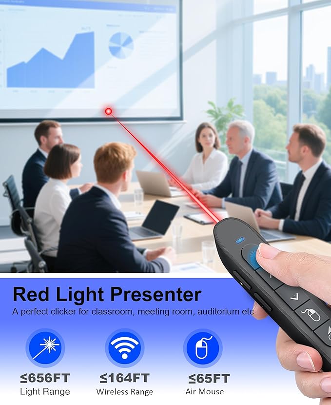 Air Mouse Clicker for Presentation Rechargeable,Presenter Clicker Remote for Classroom Teacher, RF 2.4GHz USB Wireless Presentation PPT Clicker Slide Advancer for Mac, Windows, Laptop, Keynote