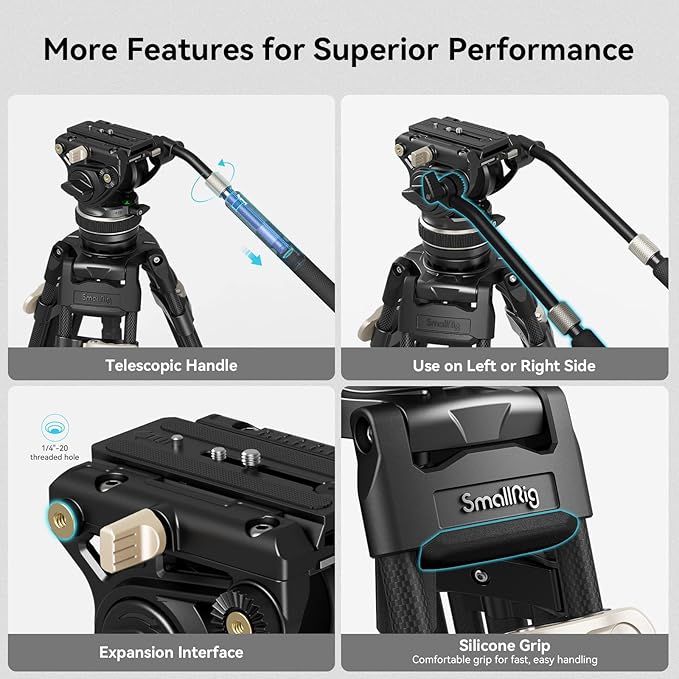 SmallRig AD-100 FreeBlazer Heavy-Duty Carbon Fiber Tripod System, 78" Video Tripod with One-Step Locking System, 360° Fluid Head and Dual-Mode Quick-Release Plate, Max Load 22 lbs for Camera -3989