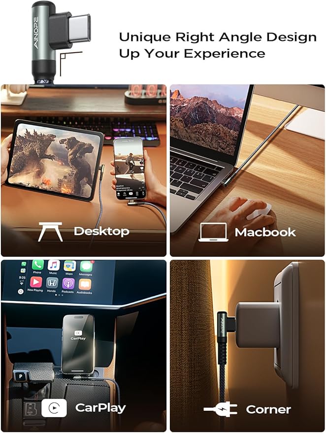 AINOPE USB C to USB C Cable 10FT 2Pack 60W Type C Cable Righe Angle for iPhone 16 Pro Max Charger Fast Charging Long Charger Cord Cable 10FT Compatible with iPhone 16 MacBook iPad Pro Airpods Pixel