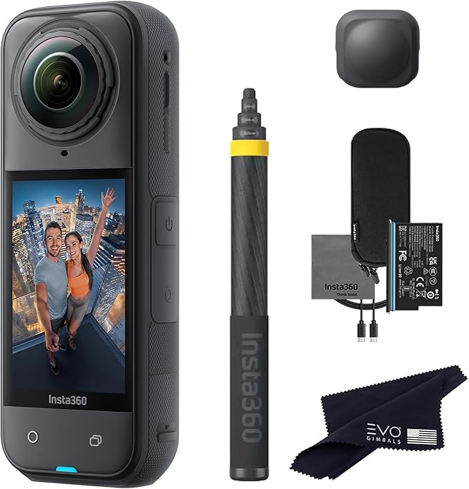 Insta360 X5 Extended Selfie Stick Drone View Bundle ((3m/9.8ft))-8K Waterproof 360 Action Camera with 1/1.28" 48MP Sensors, 8K 360 HDR Video|Bundle Includes 3m Selfie Stick, Lens Cap (No Card)