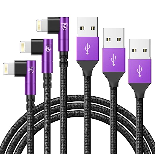 10ft iPhone Charger Cable,3Pack 90 Degree Lightning Cable, [Apple MFi Certified] Long Fast Charging Cord Compatible for iPhone 14/13/12/11/Pro/Max/Mini/X/Plus/8/7/6/Plus/ - Purple