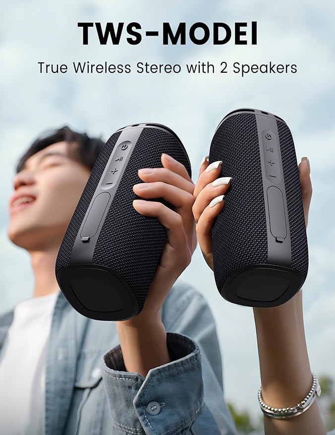 Bluetooth Speaker, Speaker Bluetooth Wireless with Light, BT5.3, IPX6 Waterproof Electronic Gadgets for Home/Party/Outdoor, Birthday Gift (Black)