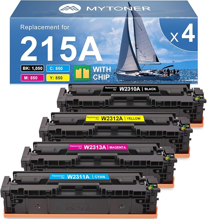 215A Toner Cartridges 4 Pack (with Chip) Compatible Replacement for HP 215A W2310A W2311A W2312A W2313A for Color Pro MFP M183fw M182nw M182n Pro M155a M155nw Printer (Black Cyan Magenta Yellow)