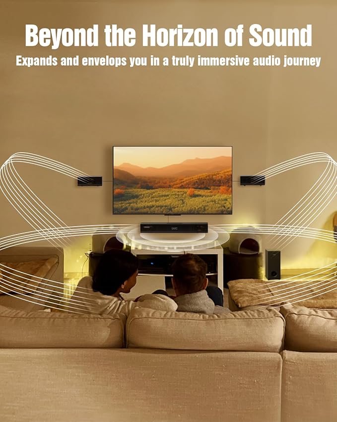 Hiwill 4.1ch Dolby Atmos Soundbar, 320W Sound Bar for Smart TV with Subwoofer, 2 Side-Firing Tweeters, 2 Front Surround Speakers, Home Theatre 3D Surround Sound System for TV Speaker, eARC/OTP/AUX