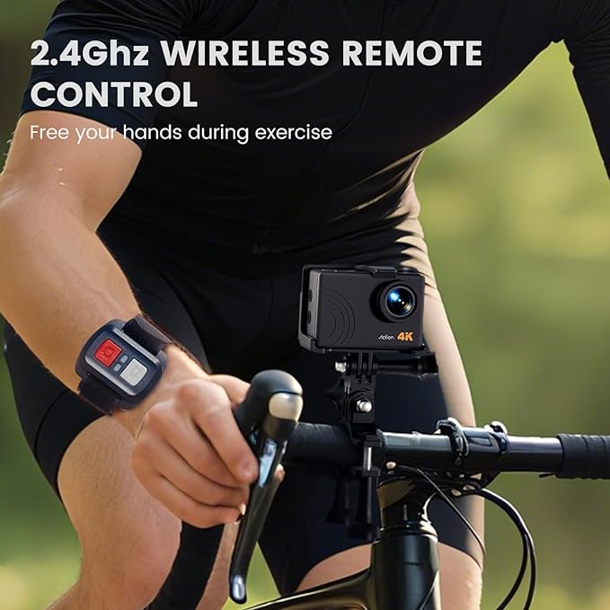 Action Camera 4K 60FPS 48MP, EIS Sports Camera with 128GB Card,131FT Underwater Waterproof Camera with Case, 2inch Touch Screen, 8X Zoom, Remote Control, Batteries & Mounting Kits