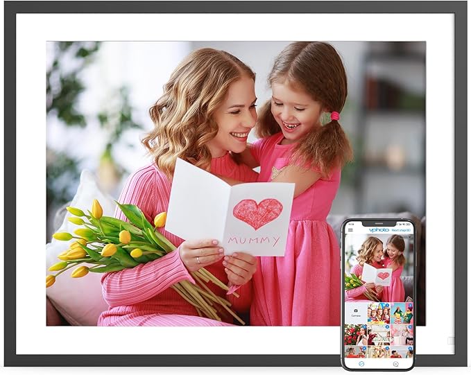 17" Large-Digital-Picture-Frame WiFi Photo Frame - 1280*960 FHD Touchscreen Digital Frame, Full Function, Auto Rotate, Wall Mounted, Free Cloud, Sharing Phoro and Video via App Email, Gift for Mother