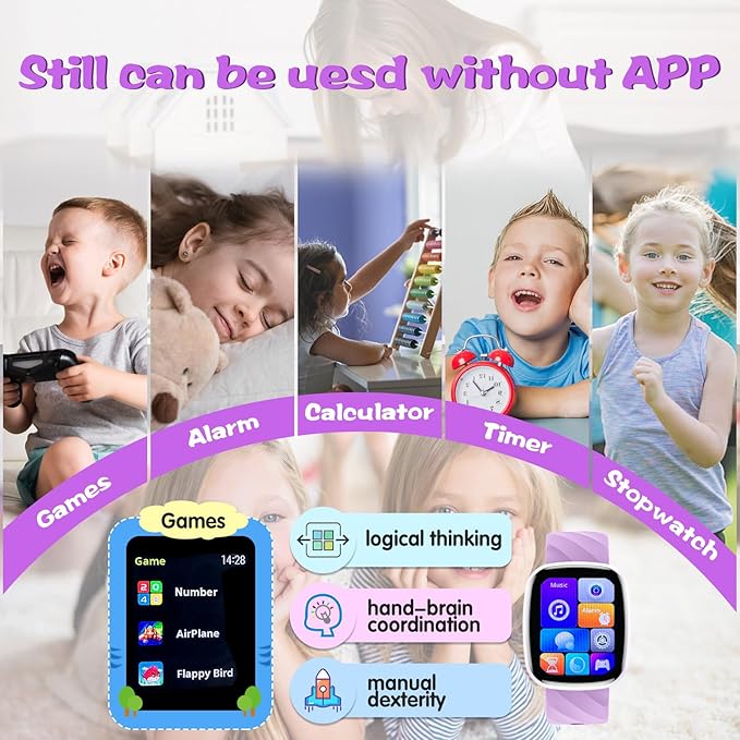 Smart Watch for Kids Fitness Activity Tracker for Boys Girls, Waterproof, Puzzle Games, Alarm Music, Sport Mode, Heart Rate, Sleep, Pedometer, Children Smartwatch Birthday Gift for Teens, Purple