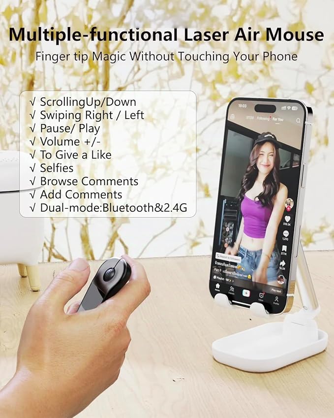 Air Mouse for PC/iOS/Android with Touchpad Rechargeable Wireless Presentation for PPT Pointer Bluetooth 2.4G Remote Control for PowerPoint/Keynote/Tiktok/Camera/Kindle App (Black)