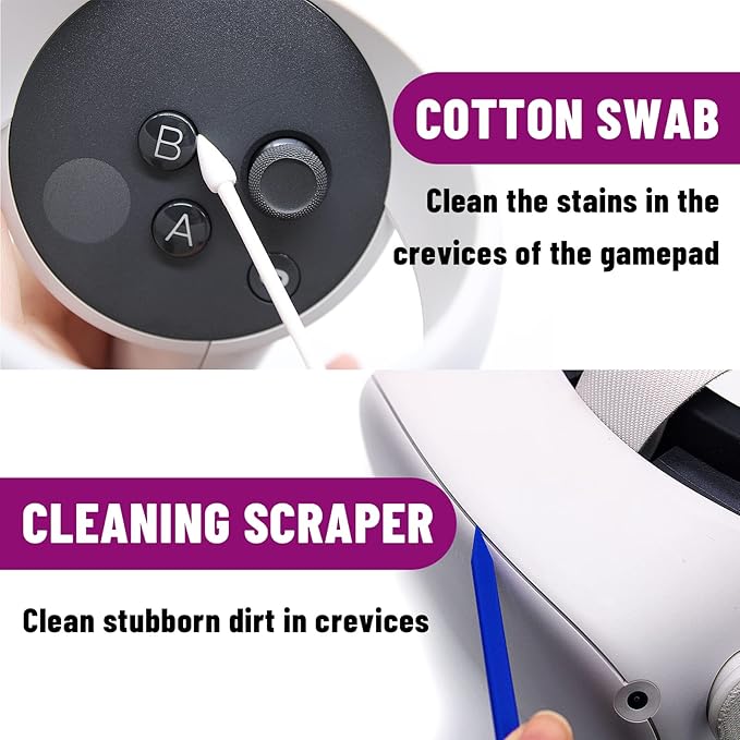 VR Headset Cleaning Kit for Meta Oculus Quest 2 3, Xbox, PS, Wii - Lens Cleaner, Pen Cleaner for Facial Interface, Face Cover Pad, Game Controller - AR VR Accessories