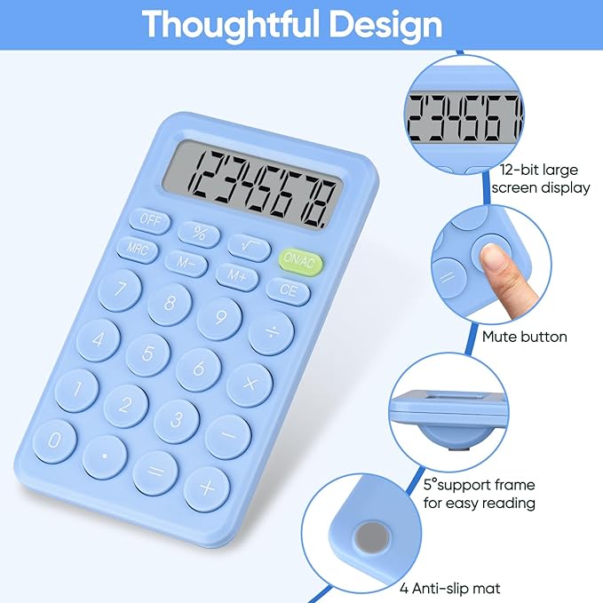 Basic 4 Function Calculator for Students and Office: Small, Portable, and Easy-to-use - Suitable for School and Office Essentials(Blue)