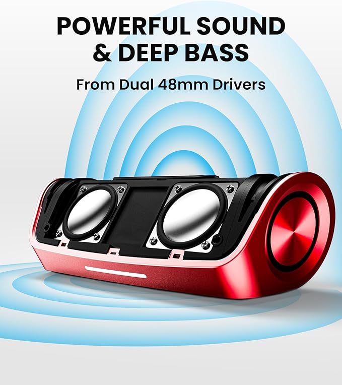 Cleer Scene Portable Bluetooth Speaker,IPX7 Waterproof,Powerful Sound and Deep Bass,Built-in Echo and Noise Canceling Microphone,12 Hours Battery,for Office,Home,Outdoors and Travel-Red