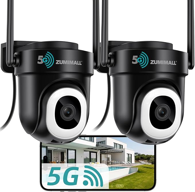 ZUMIMALL Cameras for Home Security 2-Pack (Black) - 2.4G/5G WiFi, Wired Camera for 24/7 Recording | Motion & Noise Detection, Auto Tracking, Cloud & No-Monthly-Fee SD Storage | Works with Alexa Google