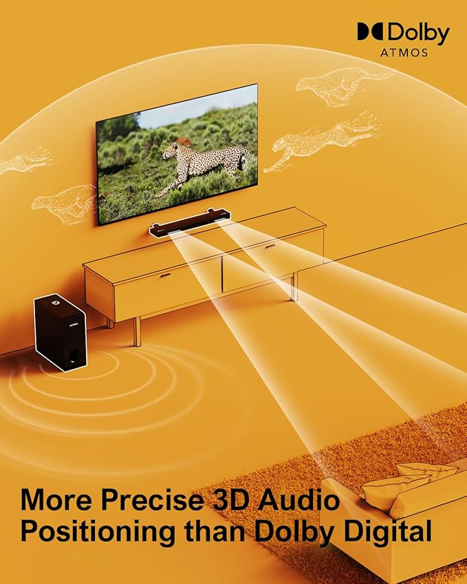 ULTIMEA Sound Bars for Smart TV with Dolby Atmos, 3D Surround Sound System for TV Speakers, 2.1 Soundbar for TV with Subwoofer, Bass Boost, Peak Power 190W, HDMI eARC, Nova S50, 2024 Upgrade