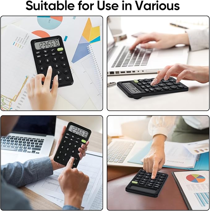 Basic 4 Function Calculator for Students and Office: Small, Portable, and Easy-to-use - Suitable for School and Office Essentials (Black)