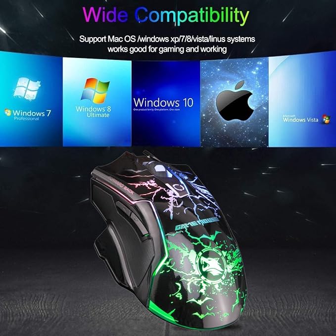 RGB Light up Wired Gaming Mouse M728 for Computer - Durable USB Led Laptop Mice w/7 Color Backlit, 4 Adjust DPI Up to 3200 for Gaming, Silent & Stable PC Corded Mouse for Mac MacBook Windows Linux PS4