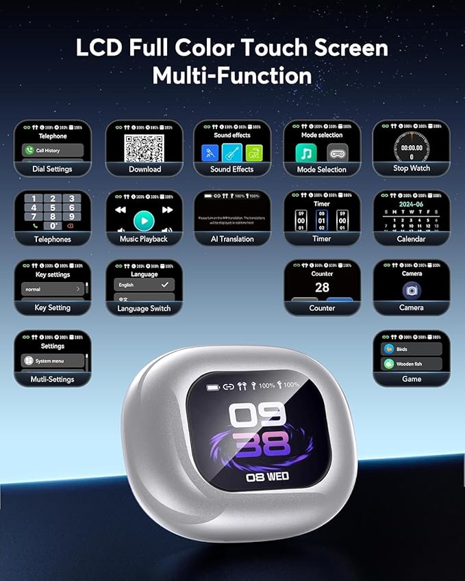 AI Translation Earbuds, Language Translator Earbuds Real Time for 144 Languages,audifonos traductores inglés español,Bluetooth 5.4 LCD Touch Screen Earphones,Ideal for Travel Business Learning