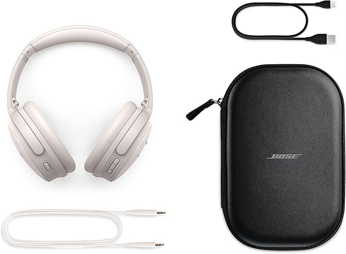 Bose QuietComfort Bluetooth Headphones, Wireless Headphones with Active Over Ear Noise Cancelling and Mic, Deep Bass, Up to 24 Hours of Playtime, White Smoke