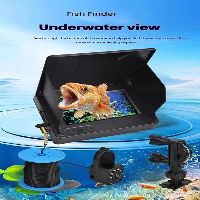 Fishing Camera Waterproof Fish Finder with Enhanced Vision Ultra-Wide Lens, Underwater Fish Finder for Ice, Lake Offshore Angling, IP68 Waterproof Underwater Camera for Fishing, 4.3-Inch