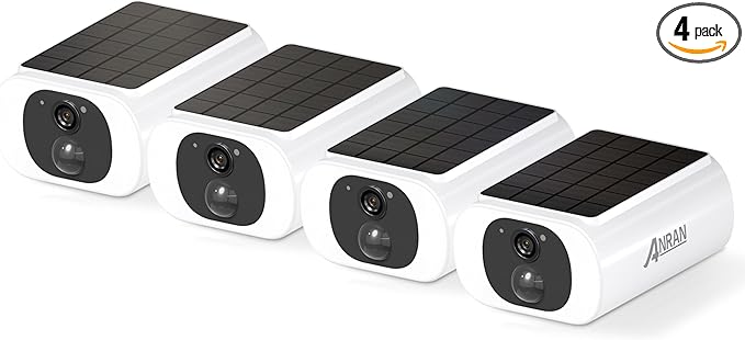 ANRAN 2K Cameras for Home Security Outside, Solar Security Cameras Wireless Outdoor, Battery Powered WiFi Surveillance with Human Detection, Color Night Vision, Spotlight, Works with Alexa (4 Pack)