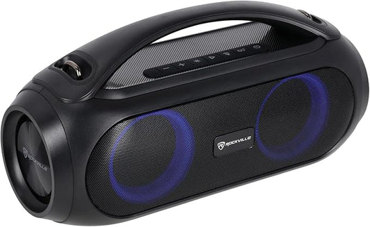 Rockville GO Party MAX BASS Large 70W Portable LED Bluetooth Speaker, Deep Bass, Wireless Link, IPX5 Water Resistant, for Parties and Outdoor Events