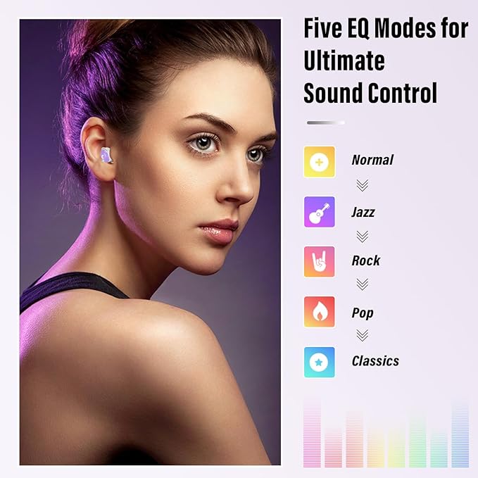 Sleep Earbuds Bluetooth 5.4 Smart Touch Screen in Ear Ear Buds, 48H Mini Sleep Headphones Small Design for Side Sleepers, Clear Calls, 5 EQ Modes, IPX7 Waterproof Earphones, Light Purple Earbuds
