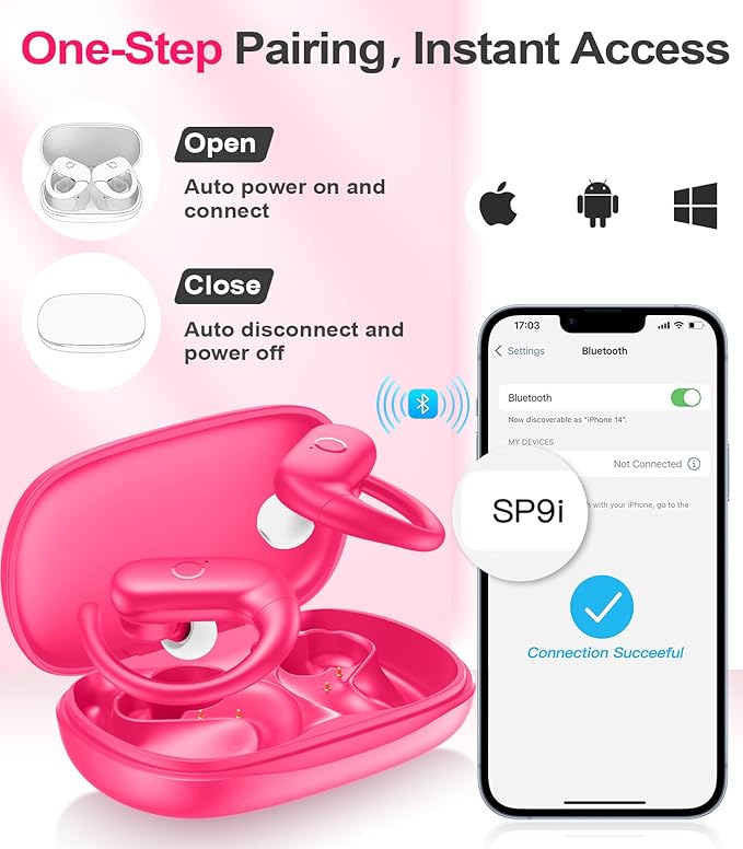 MOZOTER Wireless Earbuds Bluetooth 5.3 Headphones Sport,Over Ear Buds with Deep Bass Sound,60Hrs Playtime Earphones Redesigned Comfort Fit with Earhooks for Running,Meeting,Workout-Pink