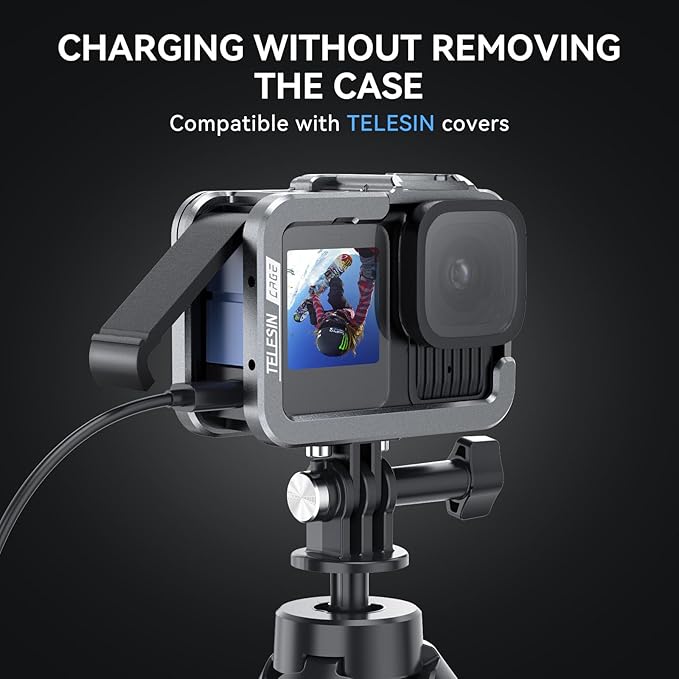 TELESIN Aluminum Case Metal Camera Cage for Go Pro 13 12 11 10 9, Protective Frame Housing with ND/CPL Lens Filter Compatibility, Protective Cage with 2 Cold Shoe Mount for Camera Accessories