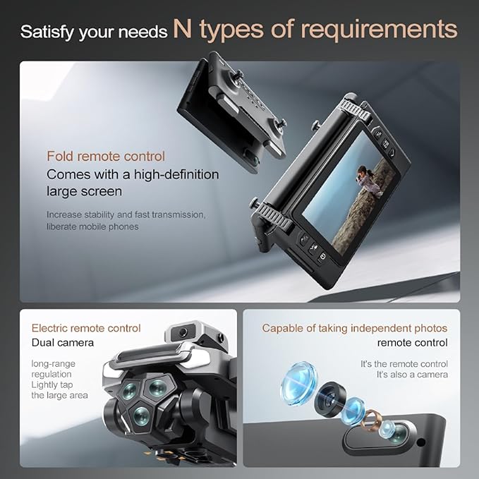 M66 Drone with New Foldable Remote Control with Screen, Two-batteries, Brushless Motor, Altitude Hold, One Key Take Off/Landing, with Black Outdoor Carrying Case.