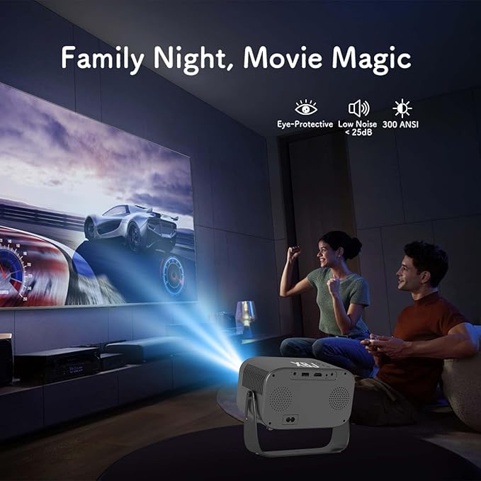 [Built-in Apps/Electric Focus/300 ANSI] K6 Mini Portable Projector, Wifi 6, Bluetooth, Smart Movie Projector for Bedroom, Support 4K, Auto Keystone, Compatible with TV Stick/Smartphone/Laptop